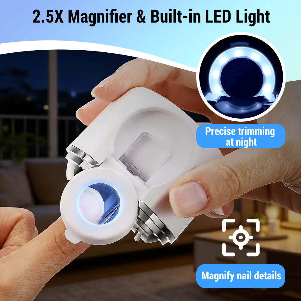 Electric Dual-Blade Nail Clipper with Magnifier & LED Light