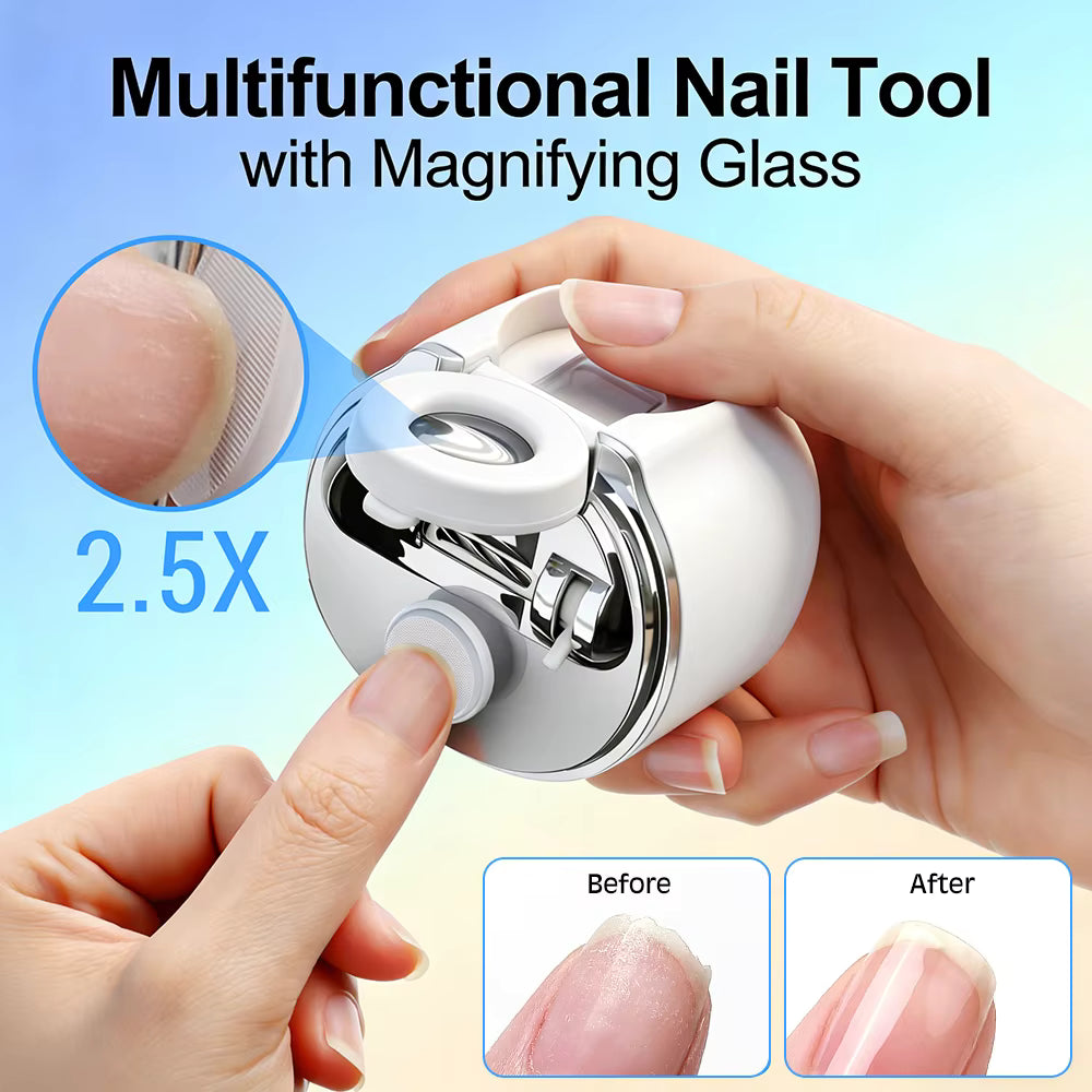 Electric Dual-Blade Nail Clipper with Magnifier & LED Light